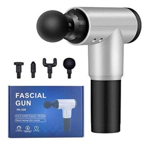Fascial Massage Gun with 4 Attachments, Variable Speed, Cordless Muscle Recovery Device, Silver and Black
