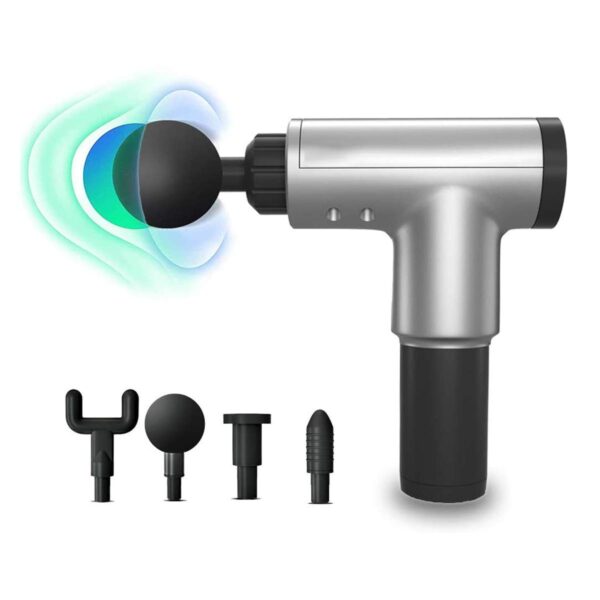Fascial Massage Gun with 4 Attachments, Variable Speed, Cordless Muscle Recovery Device, Silver and Black - Image 3