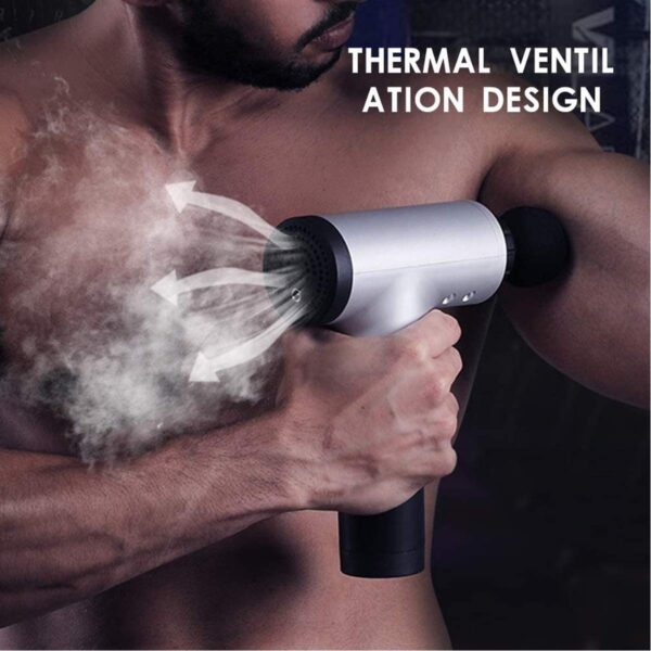 Fascial Massage Gun with 4 Attachments, Variable Speed, Cordless Muscle Recovery Device, Silver and Black - Image 2