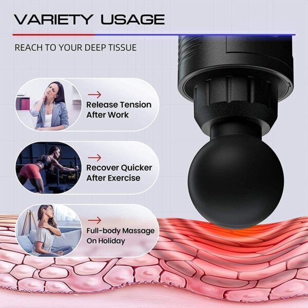 Fascial Massage Gun with 4 Attachments, Variable Speed, Cordless Muscle Recovery Device, Silver and Black - Image 6