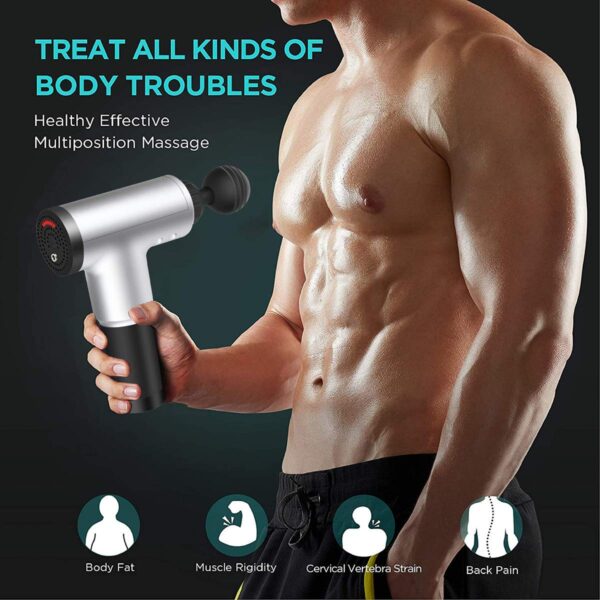 Fascial Massage Gun with 4 Attachments, Variable Speed, Cordless Muscle Recovery Device, Silver and Black - Image 5