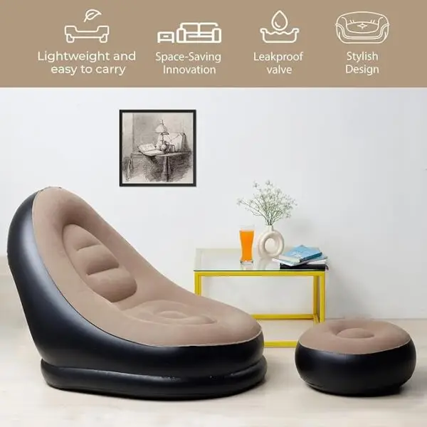 Inflatable Lounge Chair with Ottoman, Portable Indoor Gaming Seat, Indoor Relaxation Set - Image 7