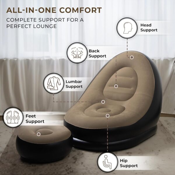 Inflatable Lounge Chair with Ottoman, Portable Indoor Gaming Seat, Indoor Relaxation Set - Image 2
