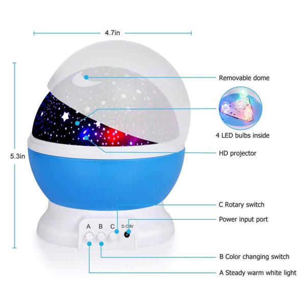 Star Night Light Projector, Multi-Color LED Galaxy Lamp with 6 Lighting Modes, Rotating Stars and Moon Design - Image 3