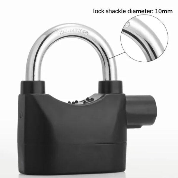 Security Alarm Padlock with Siren and Keys, Heavy Duty Steel Lock, Black, Waterproof Anti-Theft Lock - Image 5