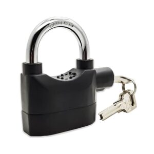 Security Alarm Padlock with Siren and Keys, Heavy Duty Steel Lock, Black, Waterproof Anti-Theft Lock